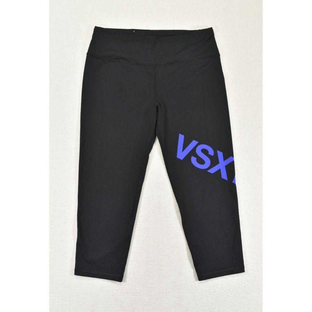 Victoria’s Secret Sport VSX Womens Capri Knockout Large Black Blue Cropped